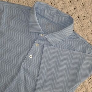 Southern Tide Men's Performance Light Blue Striped Short Sleeve Polo XL